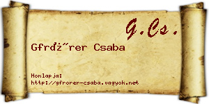 Gfrörer Csaba névjegykártya
